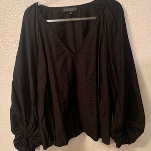 Eloquii Black V Neck Long Puff Sleeve Blouse